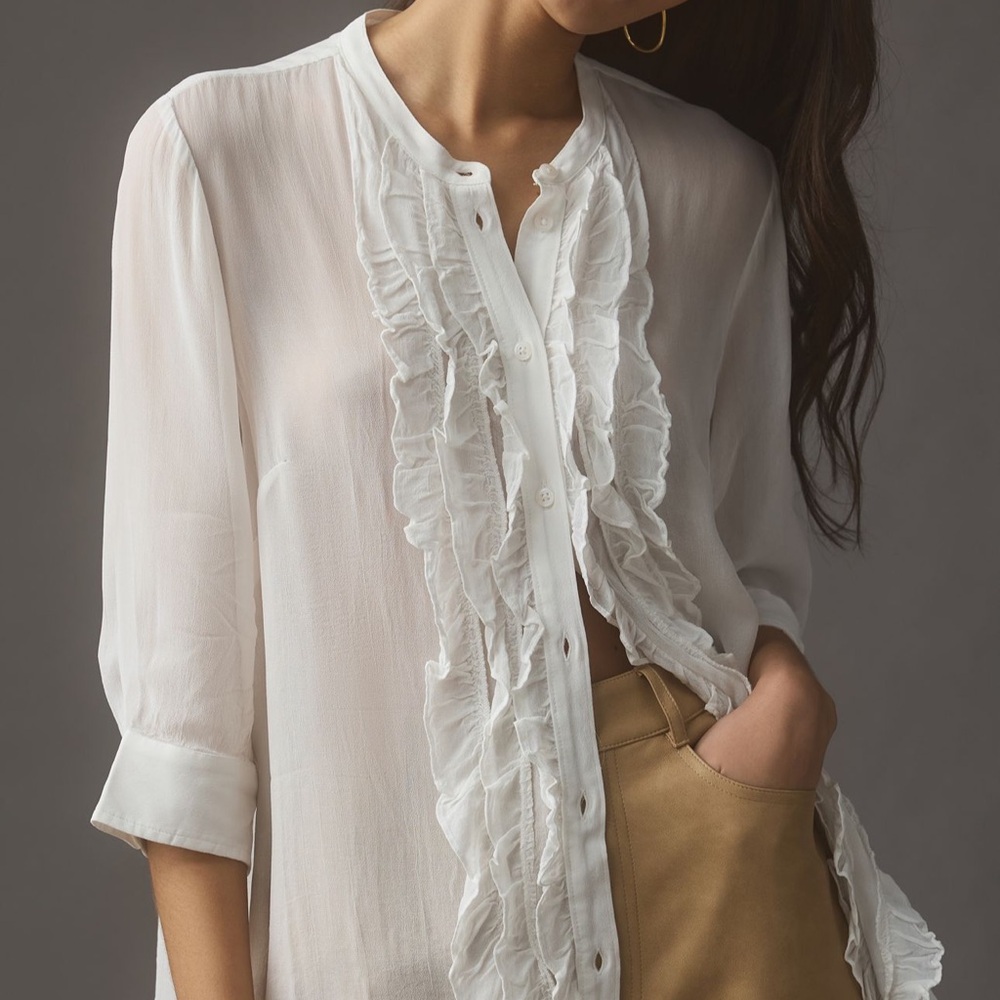 Maeve White Ruffled Blouse - Picture 2 of 9